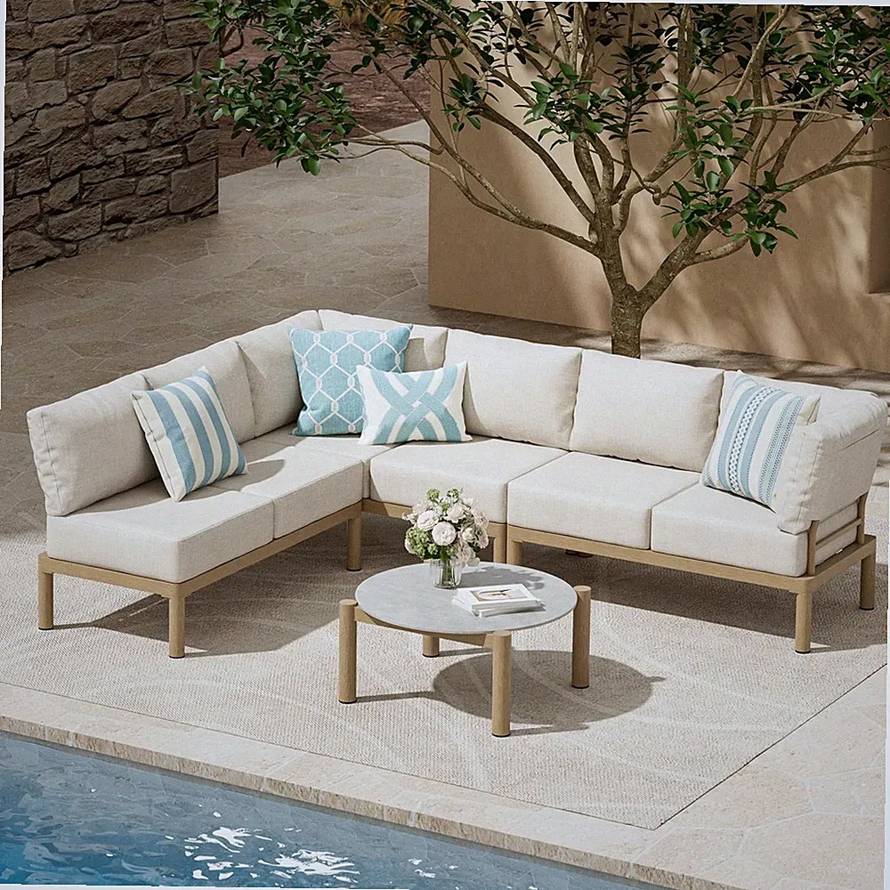 Patio Furniture Set for 6 Seat, Aluminum Outdoor Sectional Sofas with 7 Inch Ole