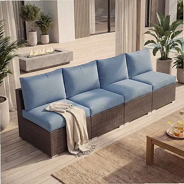 Patio Furniture Set for All Wheather, 4 Pieces Armless Wicker Outdoor Furniture