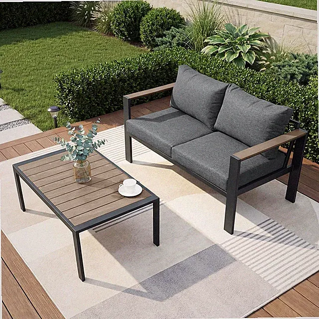 Patio Furniture Set Loveseat and Coffee Table All-Weather Patio Sofa with Washab