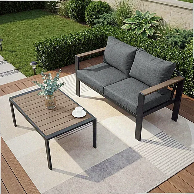 Patio Furniture Set Loveseat and Coffee Table All-Weather Patio Sofa with Washab