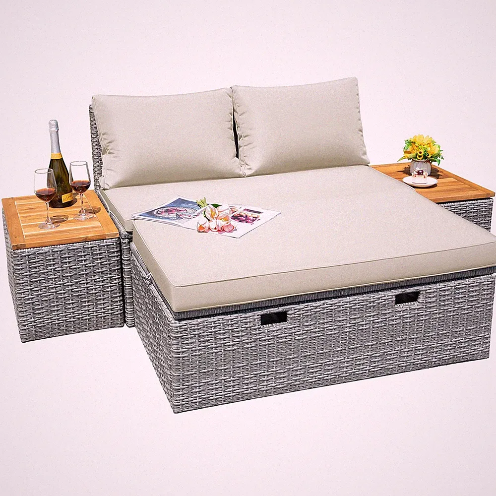 Patio Furniture Set Multifunctional Outdoor Sectional Sofa Rattan Chaise Loun...