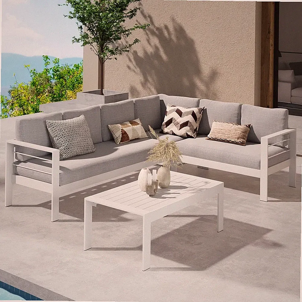 Patio Furniture Set, Outdoor Aluminum Sectional Sofa Couch with Coffe Table, All