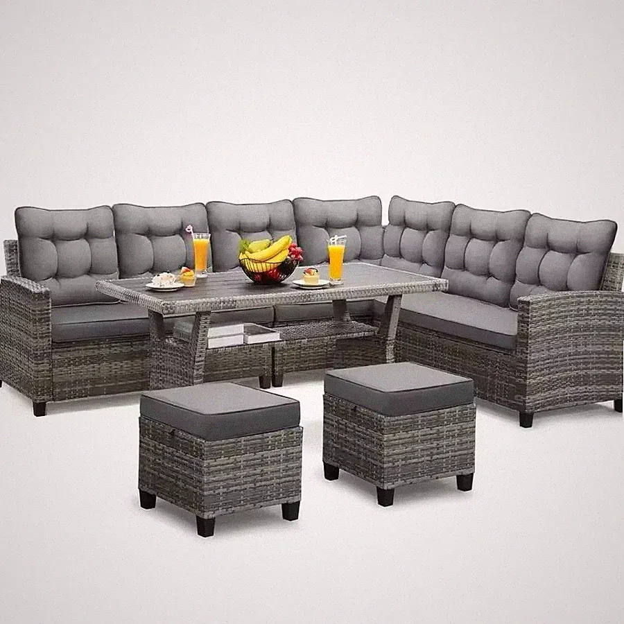 Patio Furniture Set, Outdoor Sectional Sofa with Dining Table amp Chairs