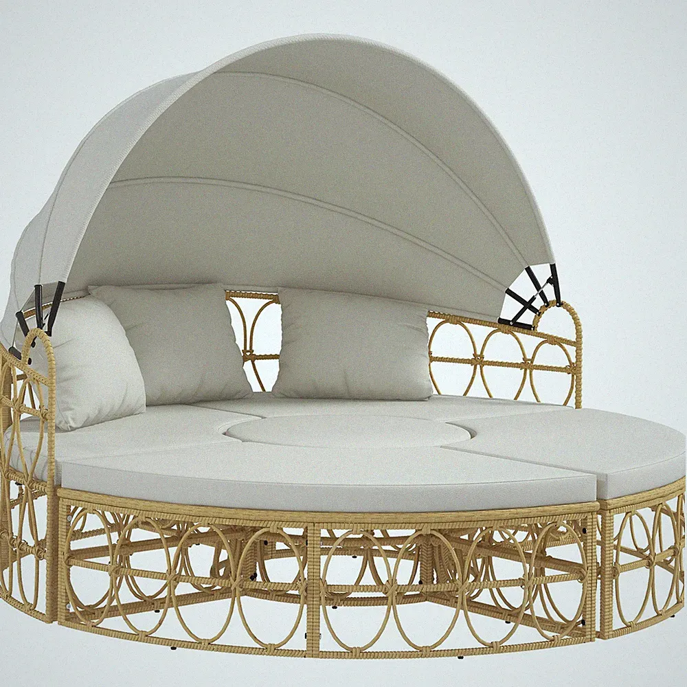 Patio Furniture Set Round Outdoor Daybed with Canopy Sectional Sofa and Couch
