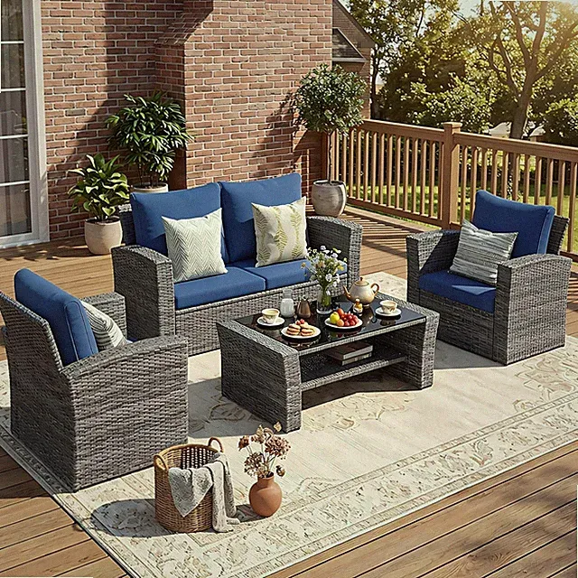 Patio Furniture Set, Wicker Outdoor Furniture for All Weather | 4 Piece outside