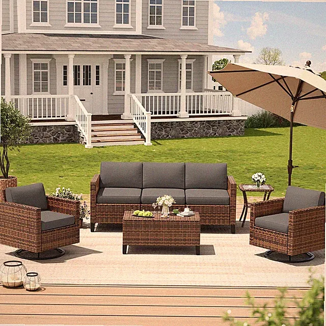 Patio Furniture Set, Wicker Outdoor Sectional Sofa Sets, 7 Pieces Rattan Convers