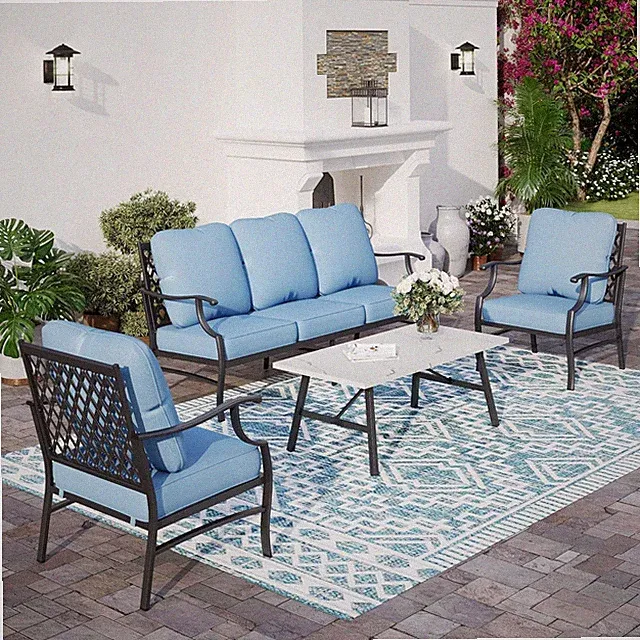 Patio Furniture Sets 4-Pieces Outdoor Sectional Sofa Conversation Set W/ Table