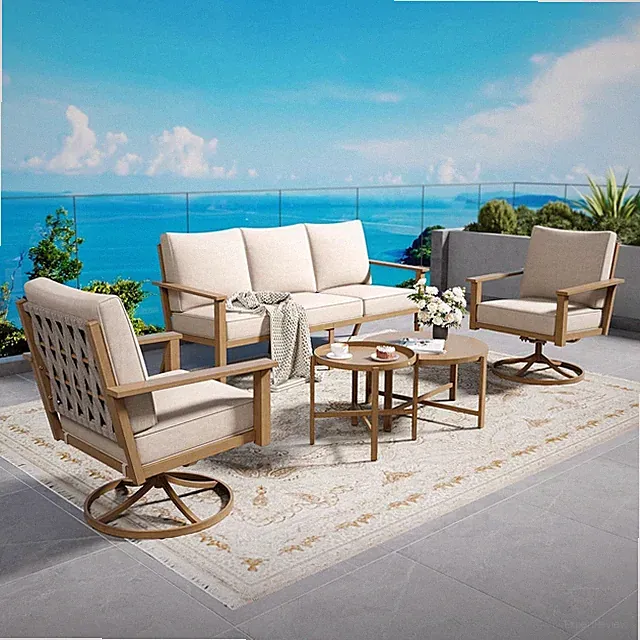 Patio Furniture Sets 5-Piece Outdoor Sectional Sofa Swivel Chair W/ Nested Table
