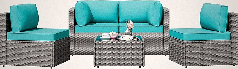 Patio Furniture Sets, 5 Piece Outdoor Sectional Sofas, Wicker Rattan Outdoor Fur