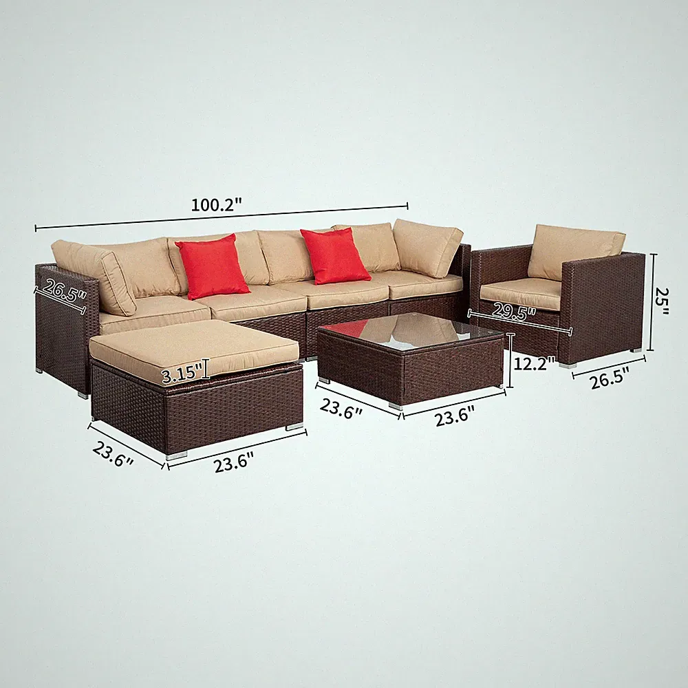 Patio Furniture Sets 7-Pieces Outdoor Sectional Sofa Rattan Wicker Sofa Table