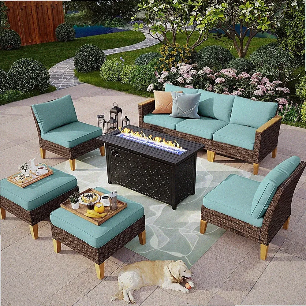 Patio Furniture Sets 8-Pieces Outdoor Sectional Sofa Rattan Wicker Sofa W/ Table