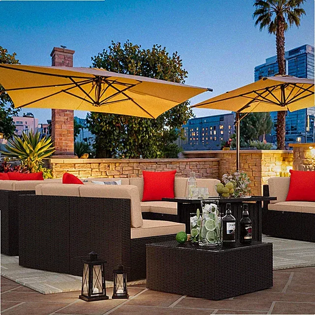 Patio Furniture Sets -Pieces Outdoor PE Rattan Sectional Sofa W/43In Gas Fire Pi