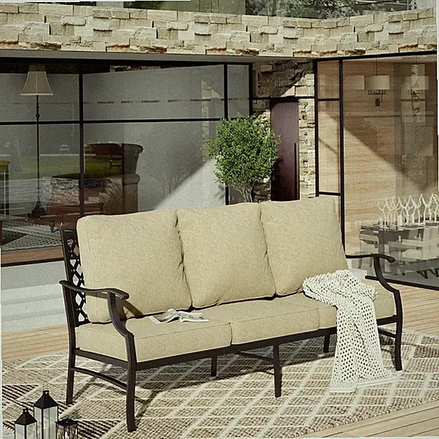 Patio Furniture Sofa, All-Weather Outdoor 3 Seats Couch, Outdoor Patio Couch