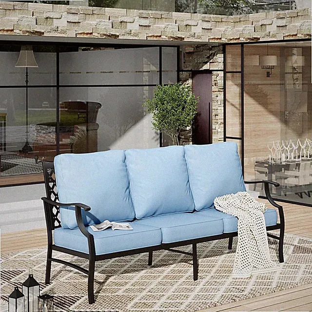 Patio Furniture Sofa, All-Weather Outdoor 3 Seats Couch Outdoor Patio Couch Blue