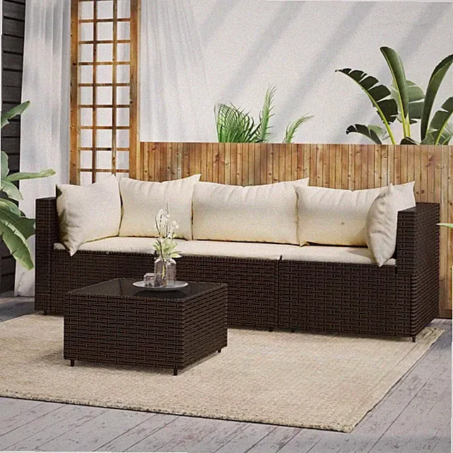 Patio Lounge Set Brown, Cream