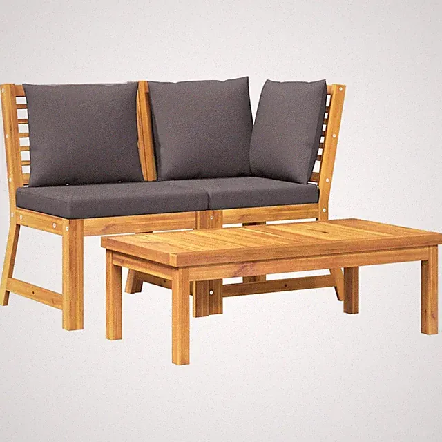 Patio Lounge Set Sectional Sofa with Cushions 3 Piece Solid Acacia Wood vidaXL