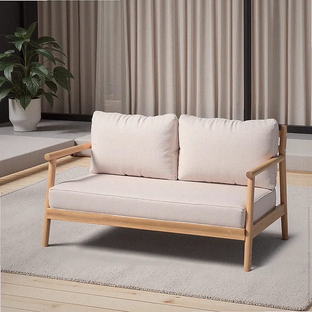 Patio Loveseat Sofa Acacia Wood with Water-Resistant Cushion Teak Beige