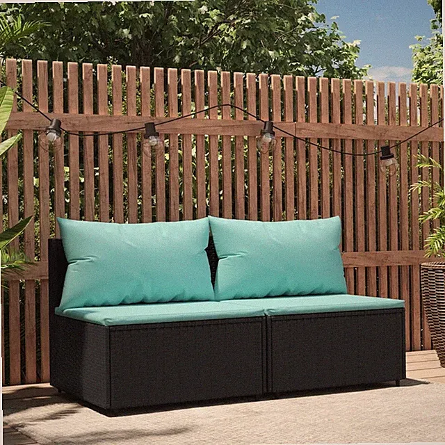 Patio Middle Sofa Black PE rattan Medium Adjustable Feet