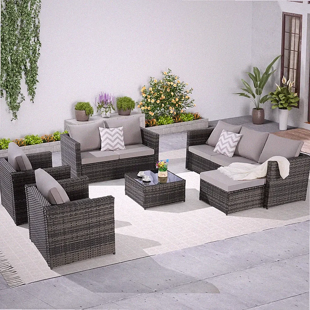 Patio Outdoor Conversation Set Wicker Rattan Sofa Sectional Sofa Yard Garden
