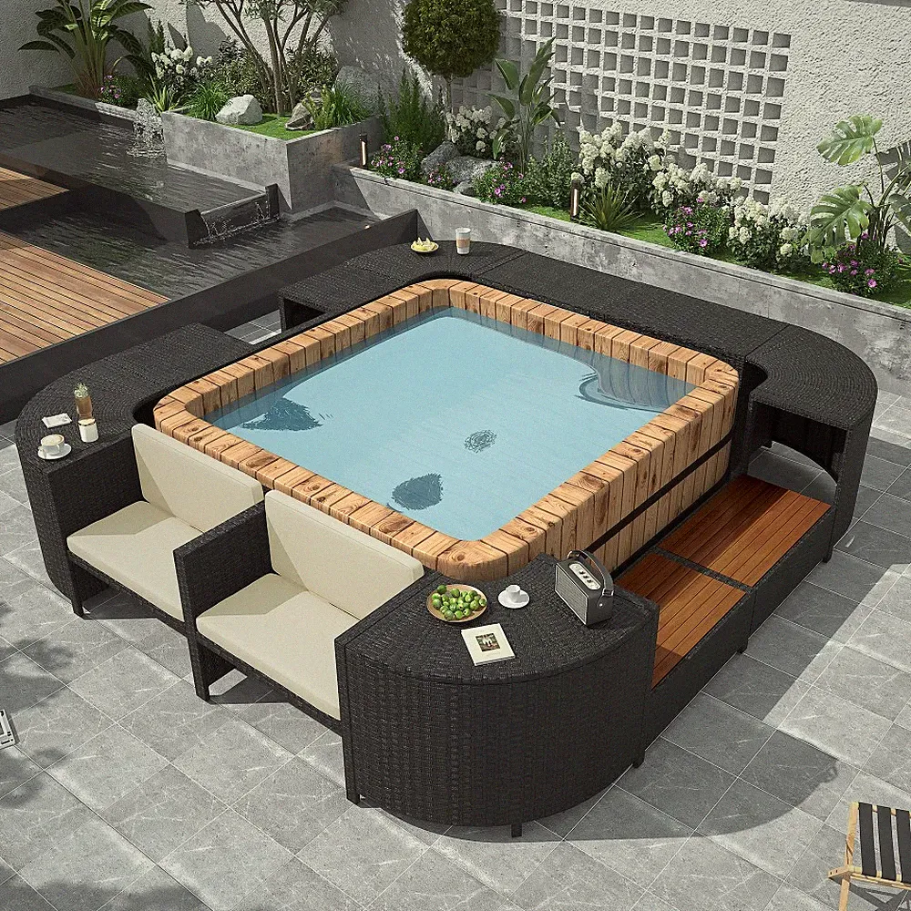 Patio Outdoor Furniture Set, Boho Outdoor Sectional Sofa Rattan Wicker Sofa