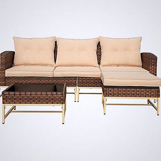 Patio Rattan Wicker Sectional Sofa Set Outdoor Furniture Set W/ Metal Stand
