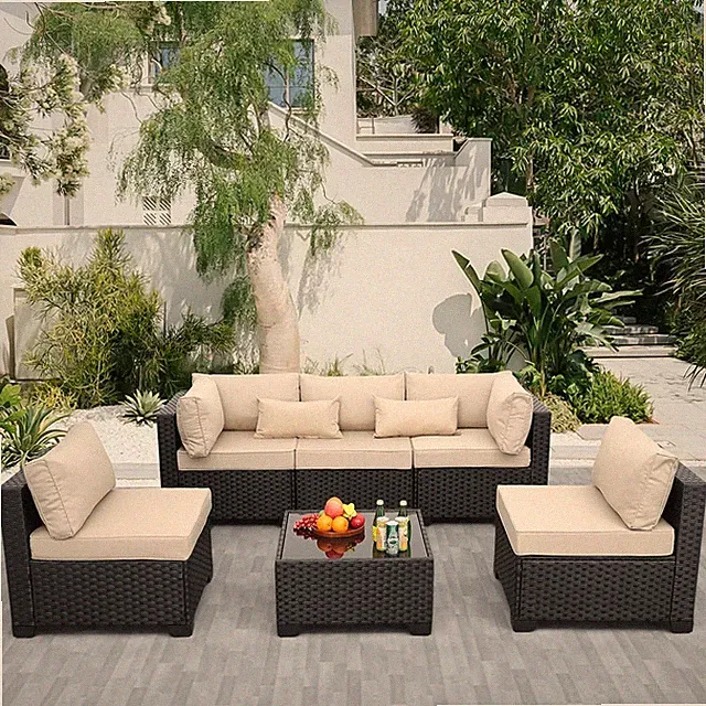Patio Sectional 6 Pieces All-Weather Wicker Patio Furniture Set Outdoor Sectiona
