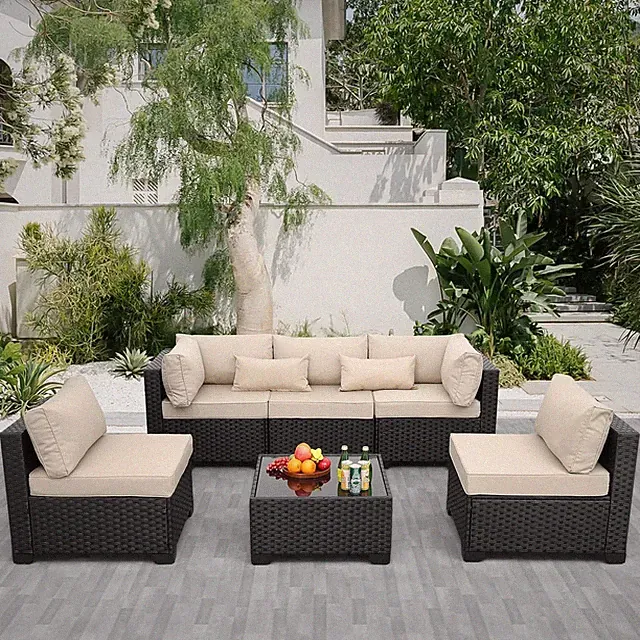 Patio Sectional 6 Pieces All-Weather Wicker Patio Furniture Set Outdoor Sectiona