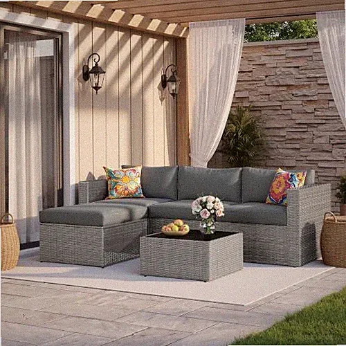 Patio Sectional Furniture Set, Outdoor 5-Pieces, Dark Grey