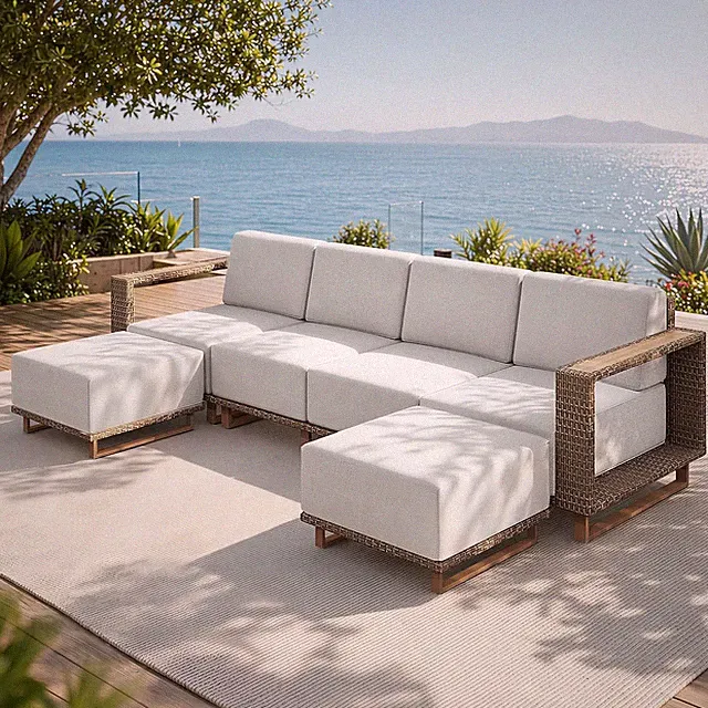 Patio Sectional Furniture Set, Outdoor Sofa with 10" Thick Cushion, Beige