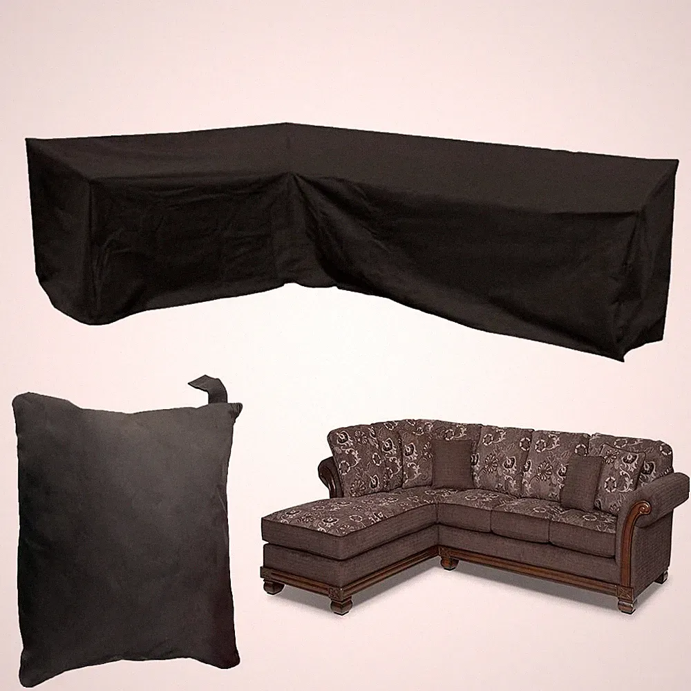 Patio Sofa Covers L-Shaped Sectional 87x112in Black Outdoor Waterproof Furnit...