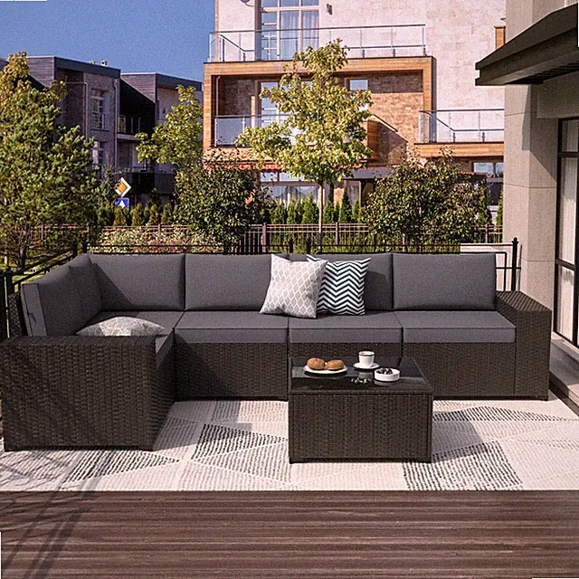 Patio Sofa Furniture Set Outdoor With Thick Cushions Widened Armrest 6PCS