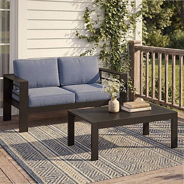 Patio Sofa Loveseat Coffee Table Set 2 PCS Outdoor Furniture Blue Solaste Sets