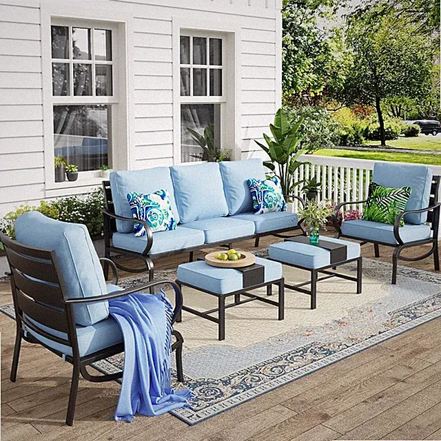 Patio Sofa Set Outdoor Furniture Set with 3-Seat Sofa, 2xSofa Chairs, 2xOttoman