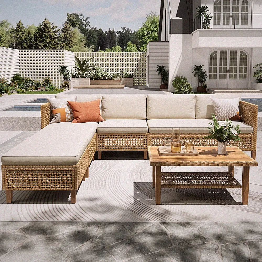 Patio Sofa Set PE Rattan Outdoor Furniture Multiple Sectional Conversation Sofa