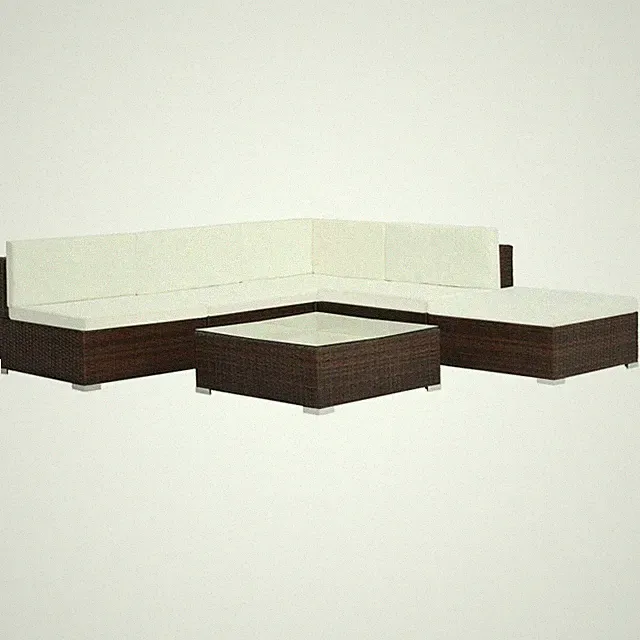Patio Sofa Set Set of 6 Brown, Cream white