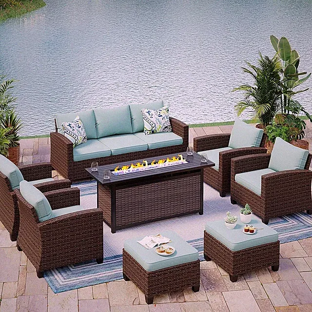 Patio Wicker Furniture Outdoor 8Pcs Rattan Sofa Garden Conversation Table Set