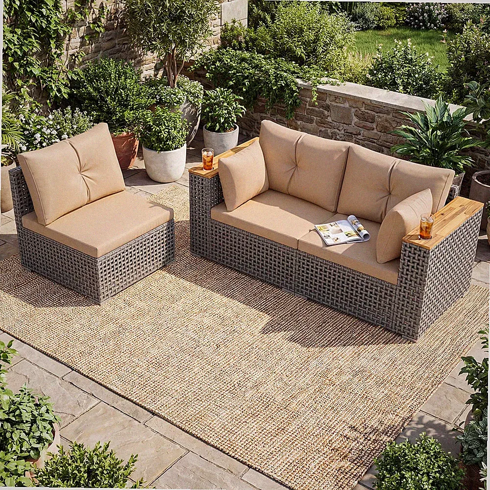 Patio Wicker Sectional Furniture Set 3 Piece Outdoor Couch Set for Garden