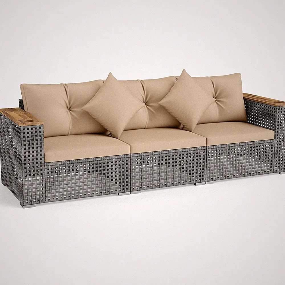 Patio Wicker Sectional Furniture Set, 3 Piece Outdoor Couch Set for Garden