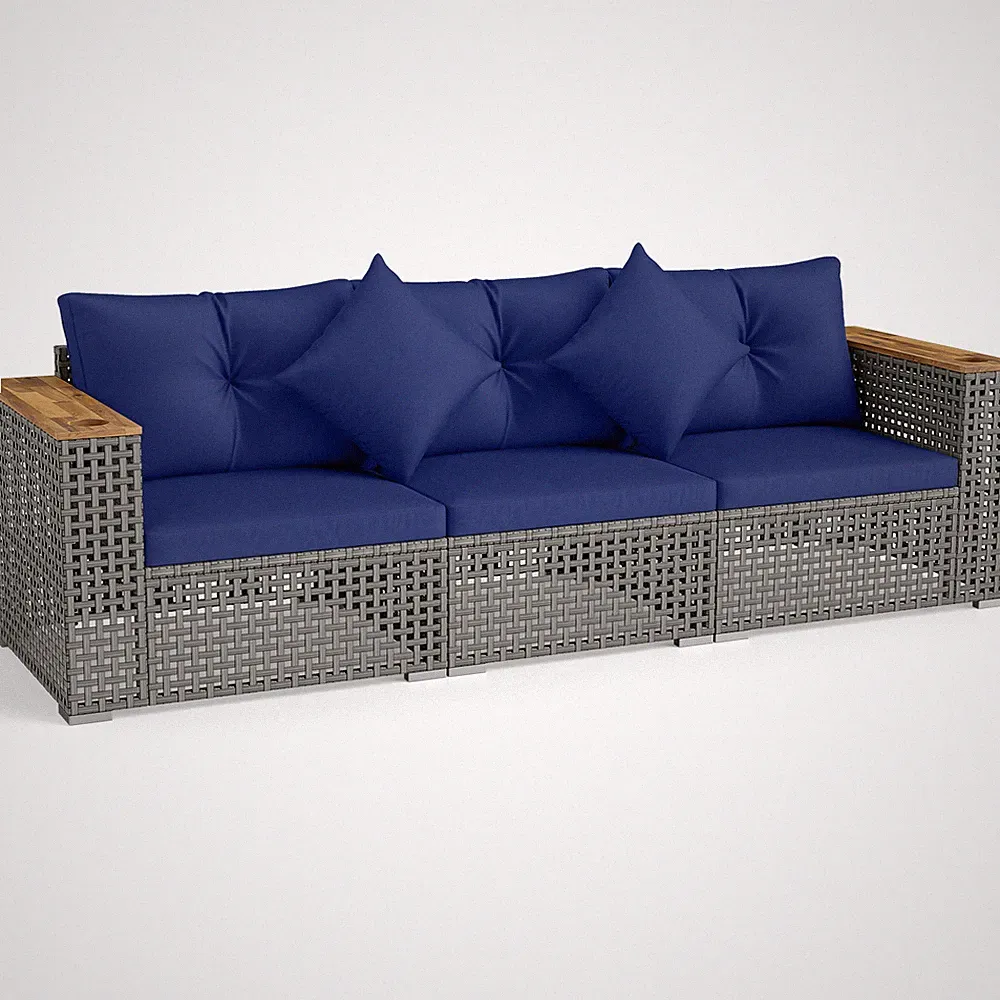 Patio Wicker Sectional Furniture Set, 3 Piece Outdoor Couch Set for Garden