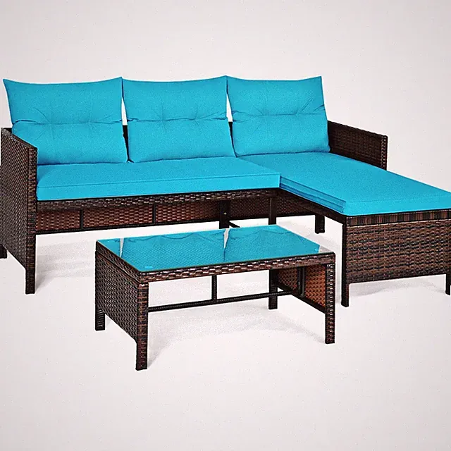Patiojoy 3PCS Patio Rattan Sofa Set Wicker Sectional Conversation Furniture Set
