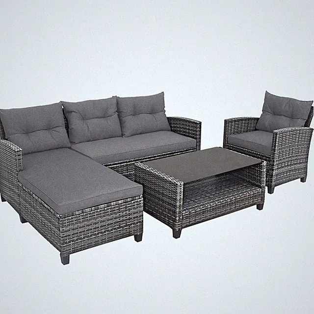 Patiojoy 4PCS Patio Rattan Furniture Set Outdoor Wicker Sofa Loveseat Set