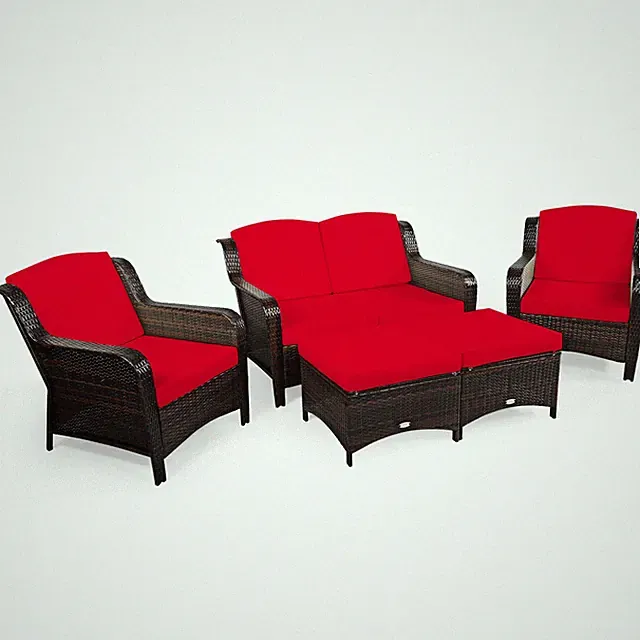 Patiojoy 5 PCS Patio Rattan Sectional Sofa Set Outdoor Furniture Conversation