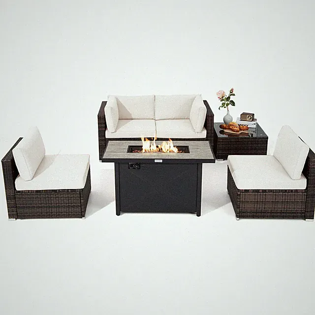 Patiojoy 6 Pieces Outdoor PE Rattan Wicker Sectional Sofa with 42" 60,000 BTU