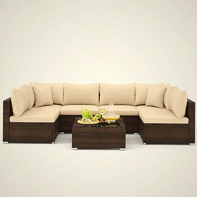 Patiojoy 7PCS Patio Rattan Furniture Set Sectional Sofa Cushioned Garden Beige