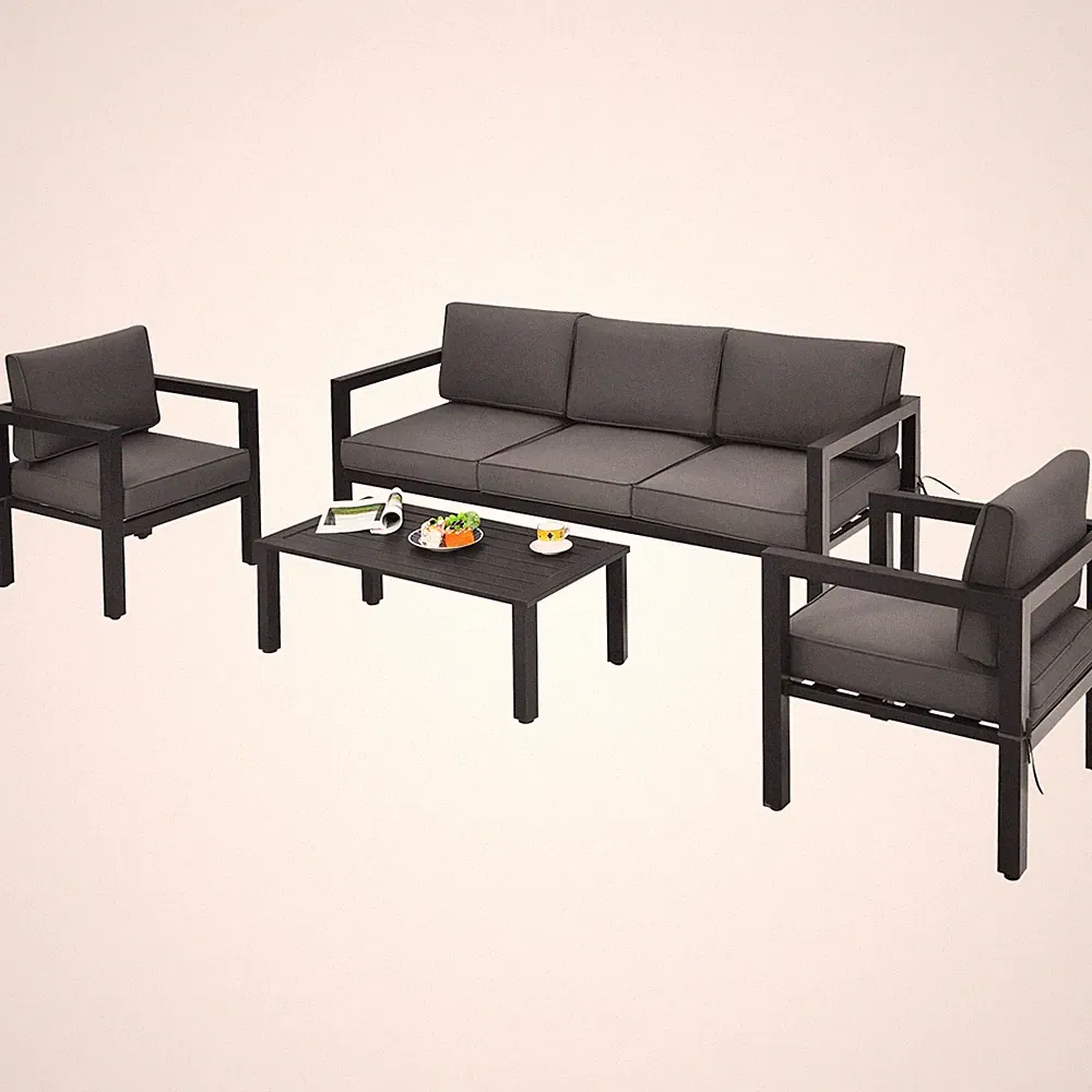 Patiojoy Outdoor 4-Piece Patio Furniture Set Sectional Sofa Set Coffee Table