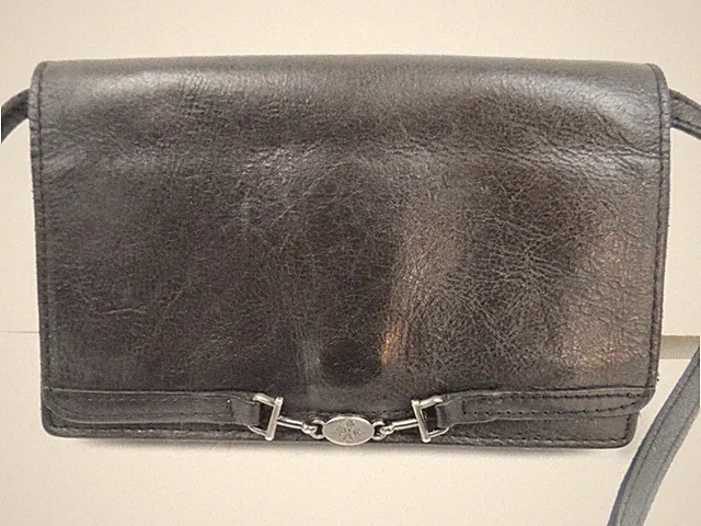 PATRICIA NASH Black Leather Adj. Crossbody Purse Wallet 3-Section - 9" x 6" x 1"