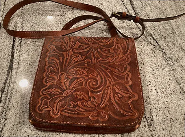 Patricia Nash Crossbody Tooled Leather With Multiple Sections Saddle Bag Style
