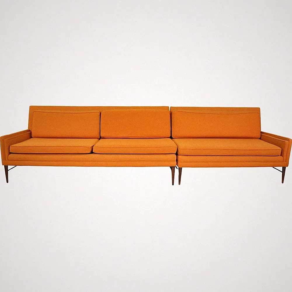 Paul McCobb Directional Walnut Brass Burnt Orange Sectional Sofa 1950s Original
