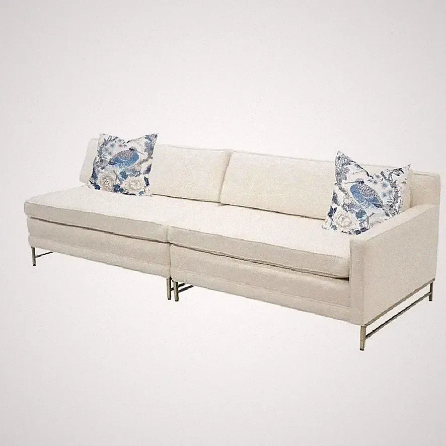 Paul McCobb Mid-Century Modern White Tw'o-Part Sectional Sofa, Brass Base, 1950s
