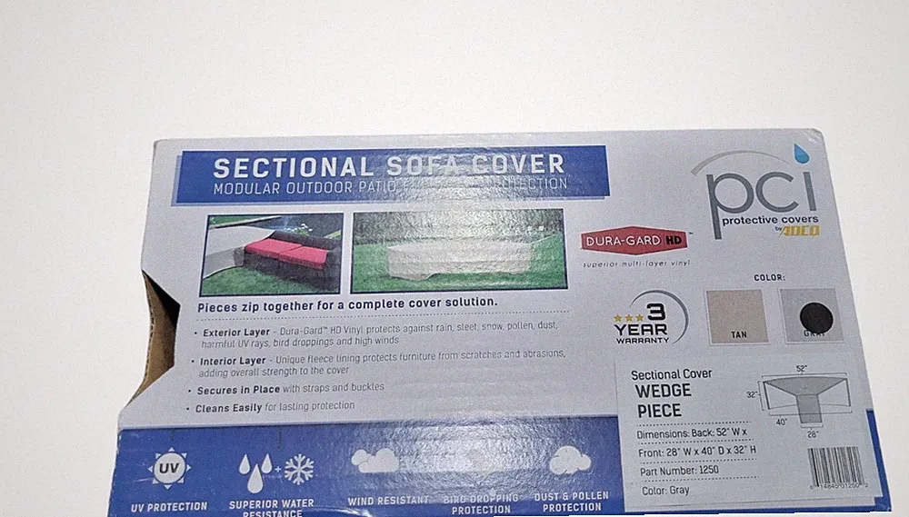 PCI ADCO Outdoor Sectional Sofa Cover Wedge Piece 1250 Gray Patio Furniture"